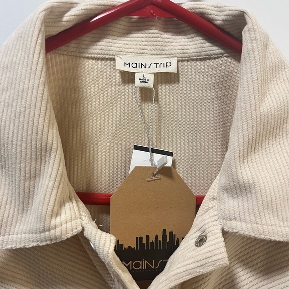 Main Strip Womens Size large Beige Corduroy Snap Front Dress Collared Pockets - Picture 2 of 6